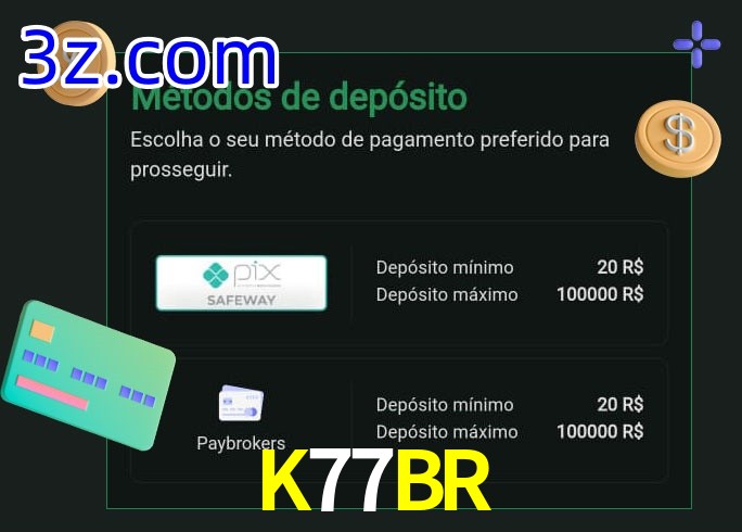 O cassino K77BR oferece uma grande variedade de métodos de pagamento